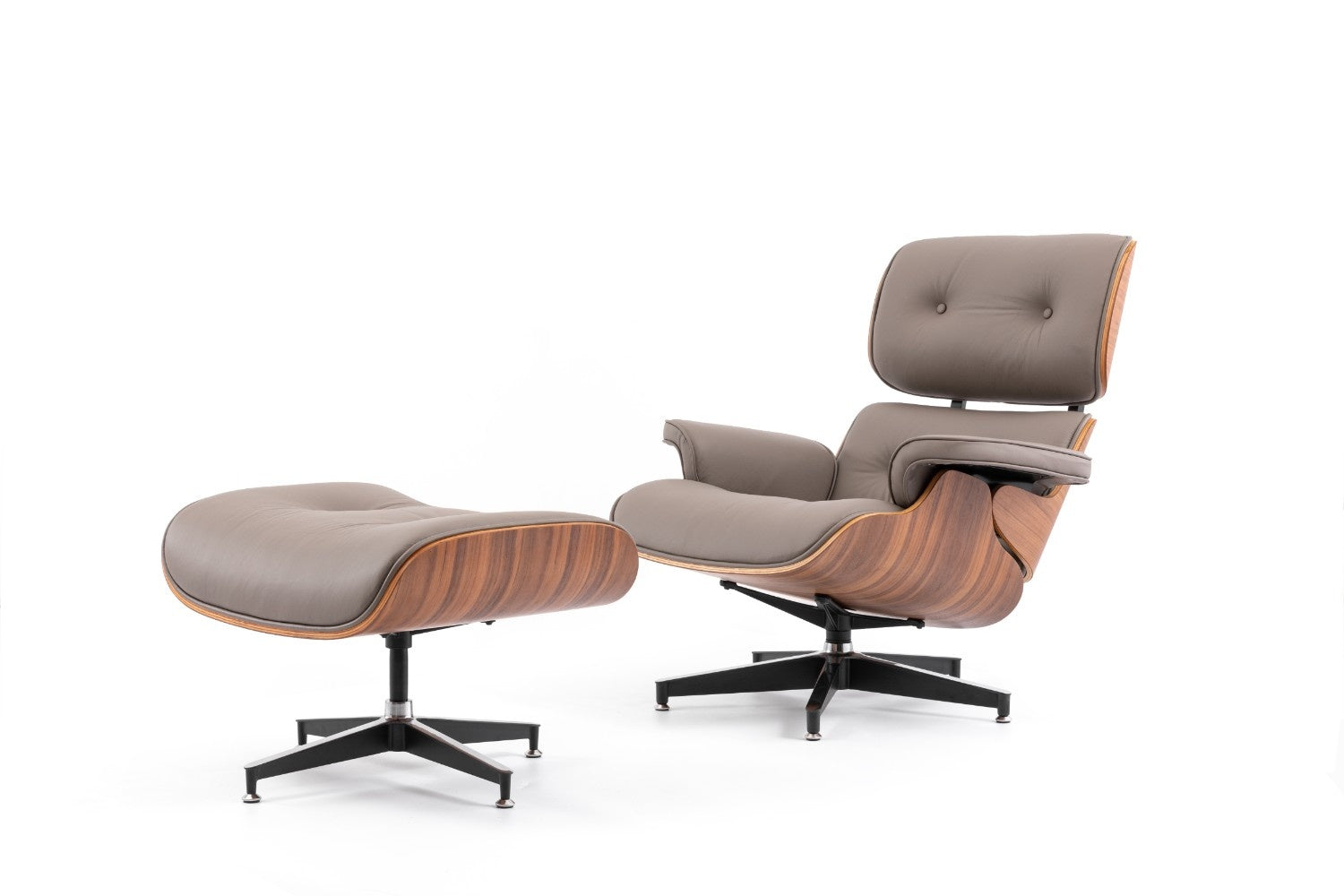 כורסא מעוצבת בצבע אפור גרפיט ועץ אגוז כהה